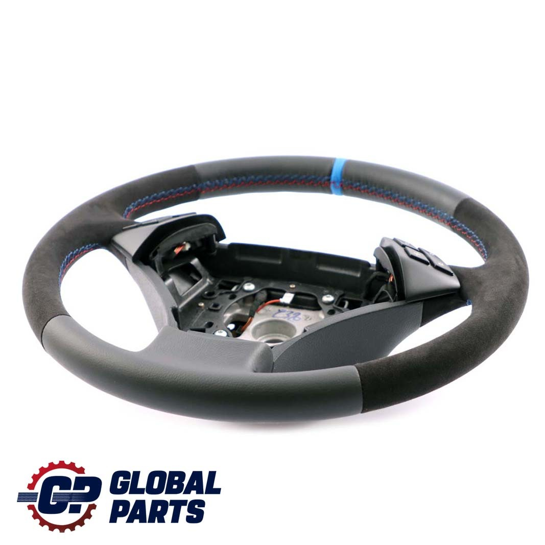 Reupholstered BMW E60 E61 Steering Wheel – Grainy + Perforated Leather With Red Stripe – 360mm – No Covers Included