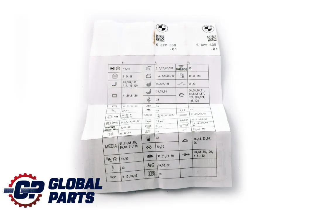 Mini Cooper F55 F56 F57 F60 Mapa de la caja de fusibles 7123 - SKU 6822530 - Número de pieza 6822530