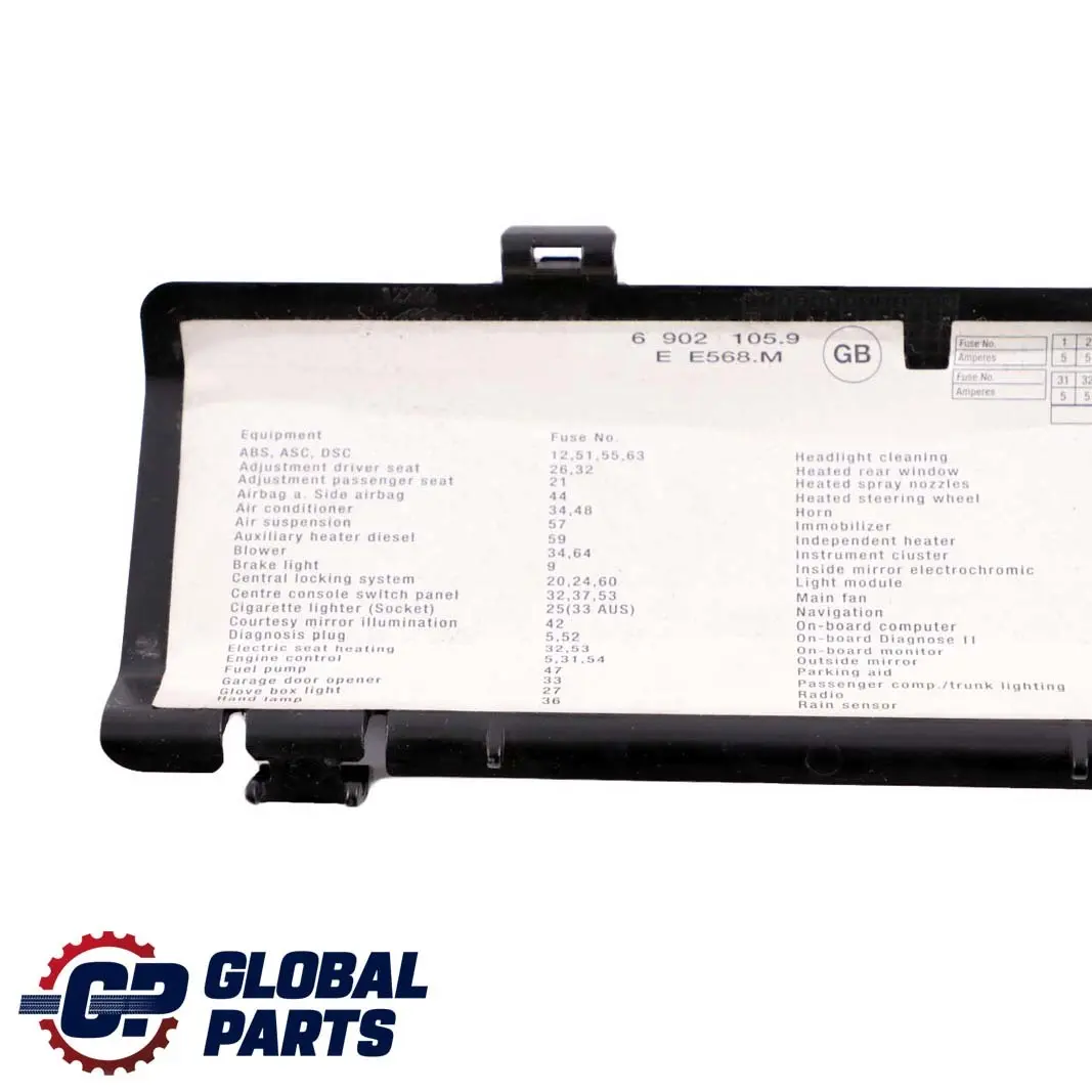 Fuse Box Label Trim Cover Panel Sticker to BMW X5 Series E53 with Part number 6902105 BMW X5 Series E53 Fuse Box Label Trim Cover Panel Sticker - SKU 6902105 - Part number 6902105