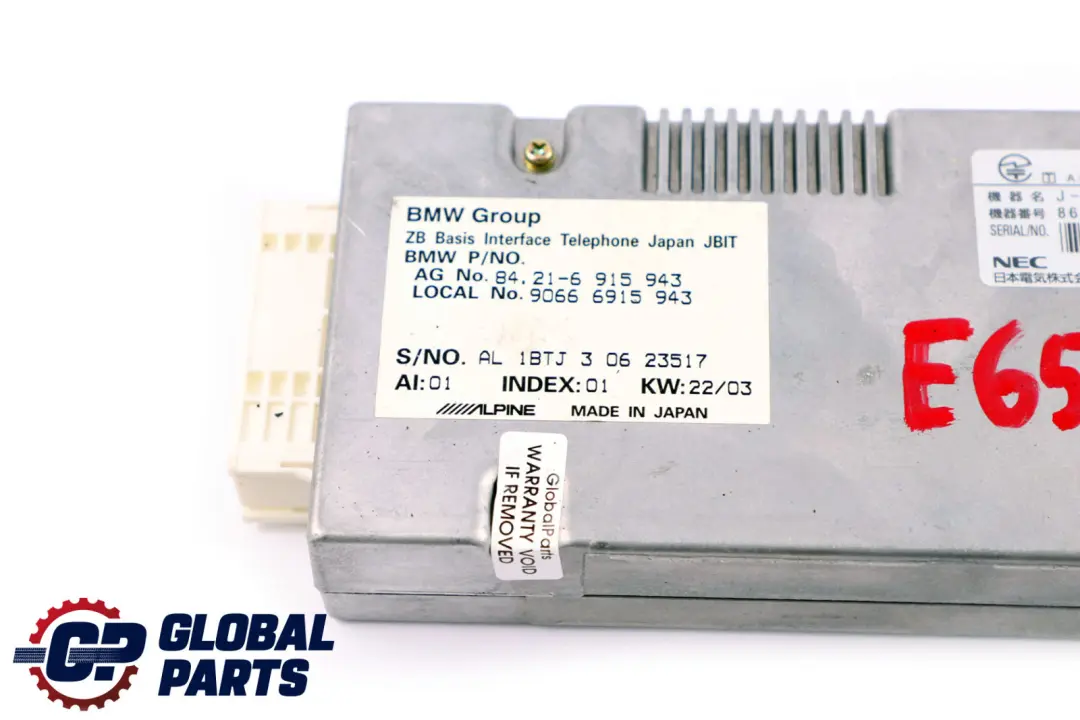 Interfaccia Telefono Veicolare Giappone per BMW 7 X3 Z4 E65 E66 E83 E85 con numero di parte 6915943 BMW 7 X3 Z4 E65 E66 E83 E85 Interfaccia Telefono Veicolare Giappone - SKU 6915943 - Numero di parte 6915943