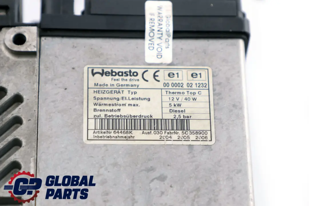 BMW X5 E53 M57 M57N 3.0d Diesel Riscaldatore ausiliario Webasto - SKU 6918942 - Numero di parte 6918942