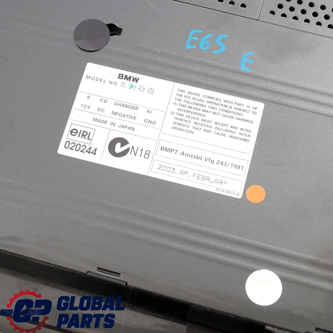 6-fold CD Disc Changer Without Magazine 6926933 to BMW 7 Series E65 E66 with Part number 6919474 BMW 7 Series E65 E66 6-fold CD Disc Changer Without Magazine 6926933 - SKU 6919474-1 - Part number 6919474