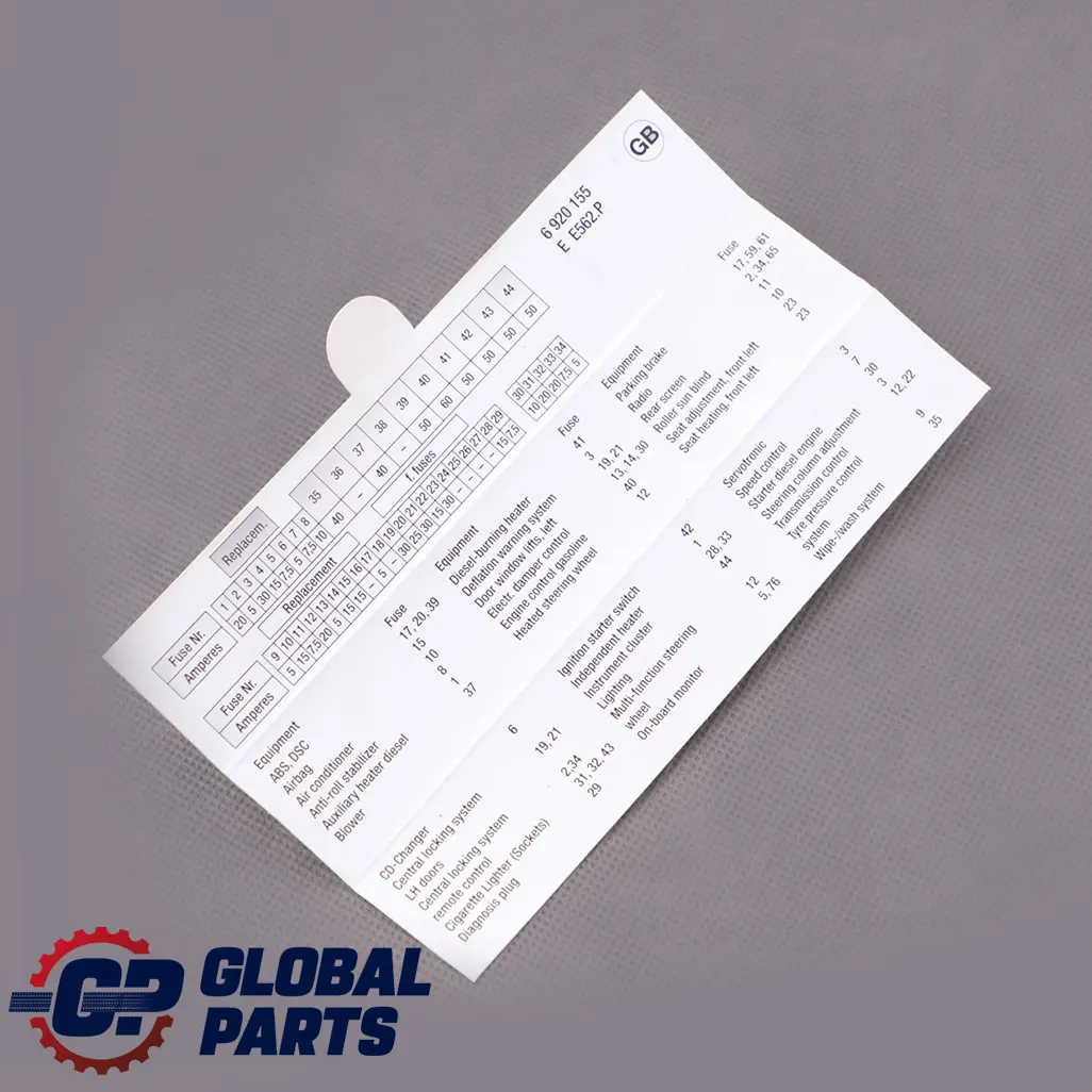 Map Fuse Grouping to BMW 7 Series E65 E66 with Part number 6920155 BMW 7 Series E65 E66 Map Fuse Grouping - SKU 6920155 - Part number 6920155