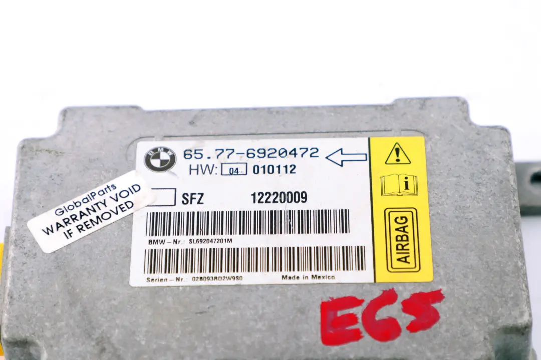 Sensore Centro Veicolo AIRBAG per BMW E65 E66 E67 con numero di parte 6920472 BMW E65 E66 E67 Sensore Centro Veicolo AIRBAG - SKU 6920472 - Numero di parte 6920472