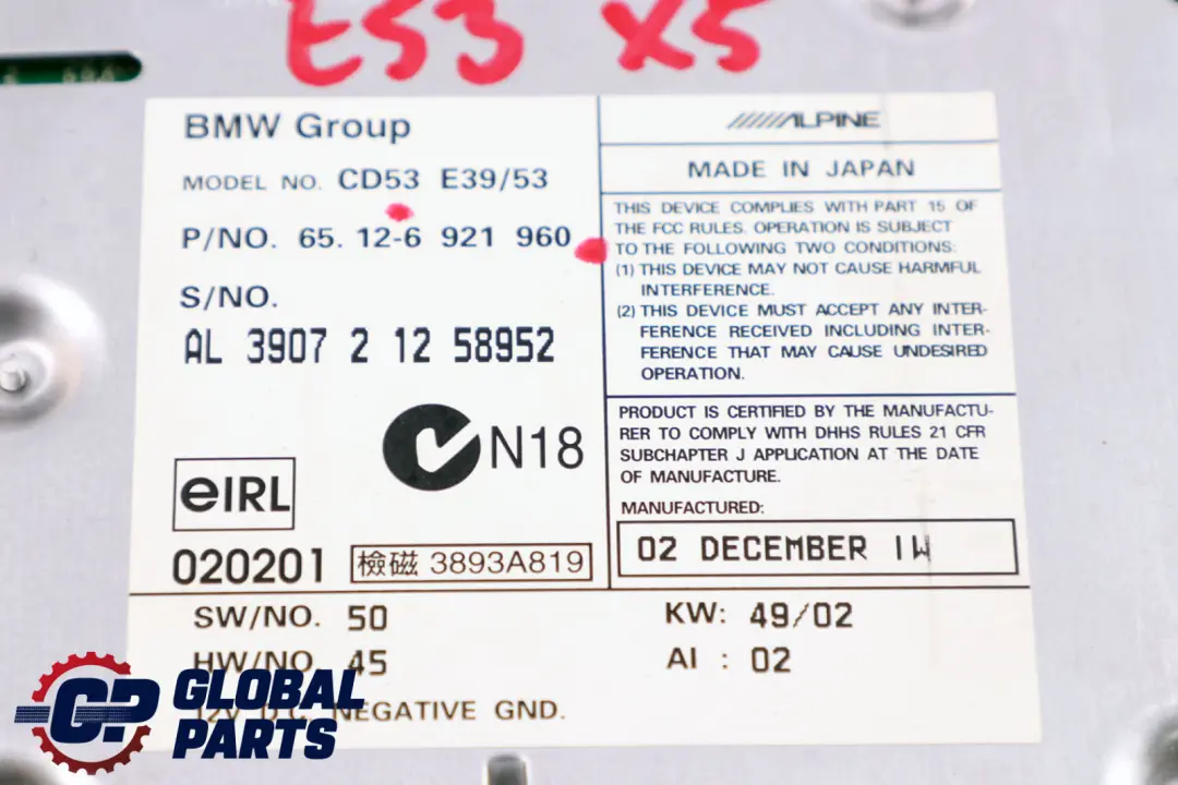 BMW E39 X5 E53 Radio Business Czytnik Płyt - SKU 6921960 - Numer Części 6961218