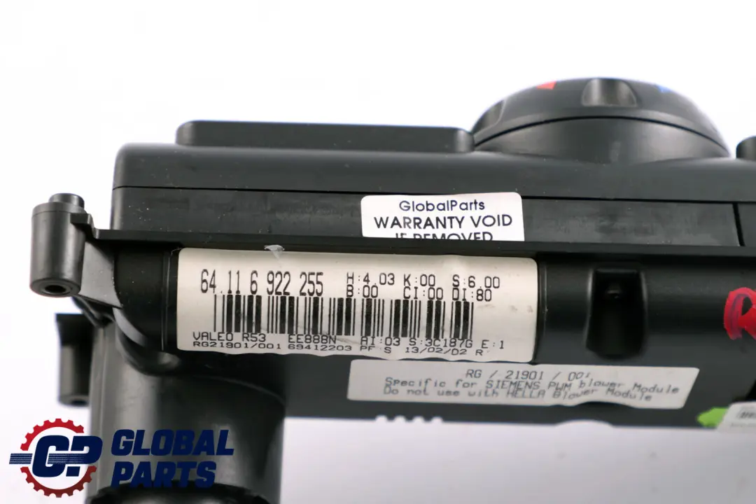 Heater Control Panel Air Conditioning to Mini Cooper R50 R52 Automatic with Part number 6922255 Mini Cooper R50 R52 Automatic Heater Control Panel Air Conditioning - SKU 6922255 - Part number 6922255