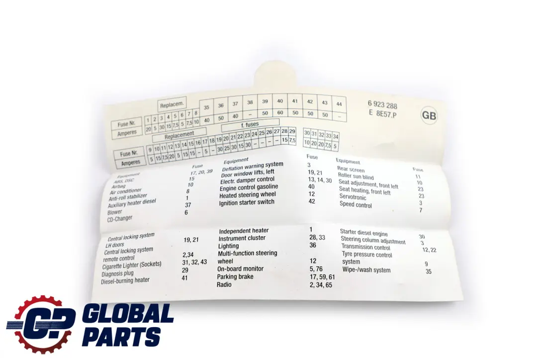 BMW 7 Series E65 E66 Map Fuse Grouping - SKU 6923288 - Part number 6923288