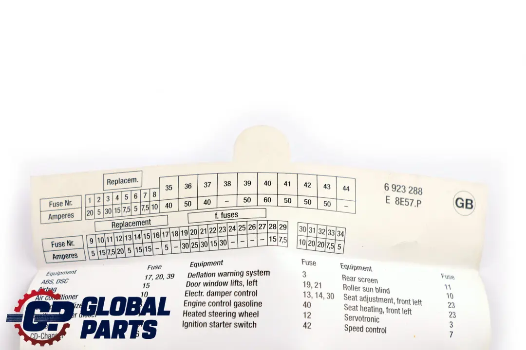 BMW 7 Series E65 E66 Map Fuse Grouping - SKU 6923288 - Part number 6923288