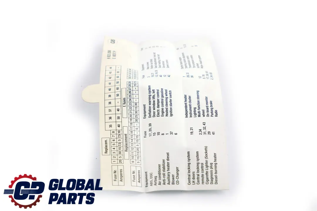 Map Fuse Grouping to BMW 7 Series E65 E66 with Part number 6923288 BMW 7 Series E65 E66 Map Fuse Grouping - SKU 6923288 - Part number 6923288
