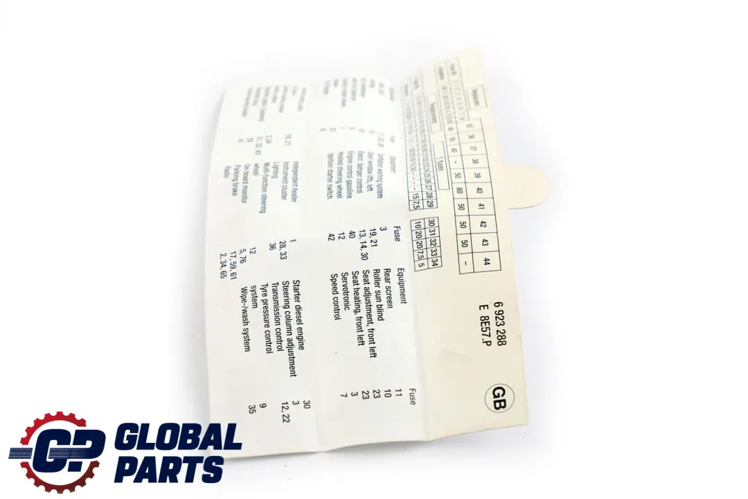 Map Fuse Grouping to BMW 7 Series E65 E66 with Part number 6923288 BMW 7 Series E65 E66 Map Fuse Grouping - SKU 6923288 - Part number 6923288