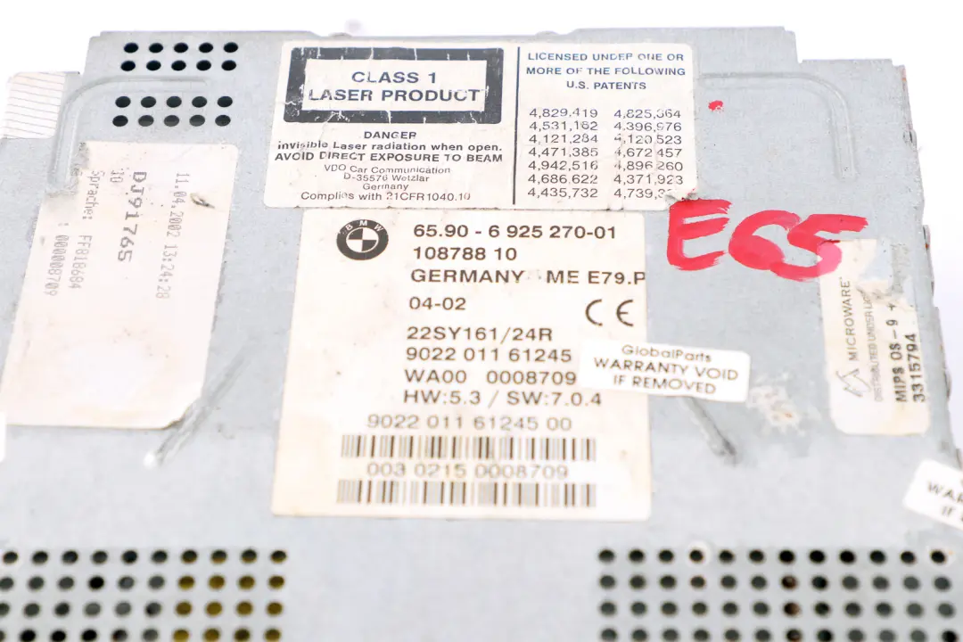 BMW 7 Series E65 E66 Navigation Sat Nav System CD Computer Player - SKU 6925270 - Part number 6922642
