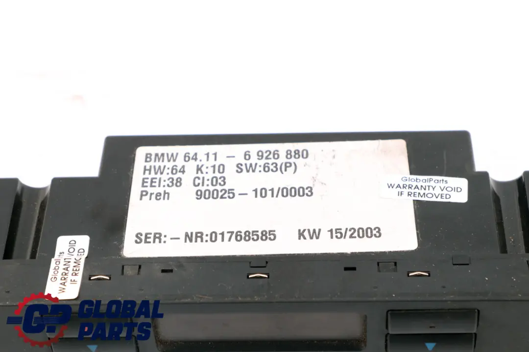 Automático A/C Interruptores de control de aire acondicionado para BMW X5 E53 con número de pieza 6926880 BMW X5 E53 Automático A/C Interruptores de control de aire acondicionado - SKU 6926880 - Número de pieza 6926880