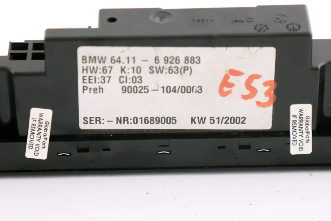 BMW X5 Reihe E53 Bedienteil Klimaautomatik - SKU 6926883 - Teilenummer 6927901