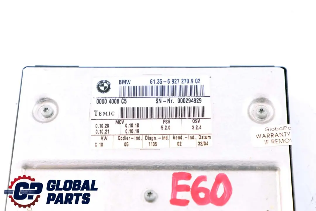 Control Unit Module Left Right Temic pour BMW 5 Series E60 Seat à propos du numéro de pièce 6927270 BMW 5 Series E60 Seat Control Unit Module Left Right Temic - SKU 6927270 - Numéro de pièce 6927270