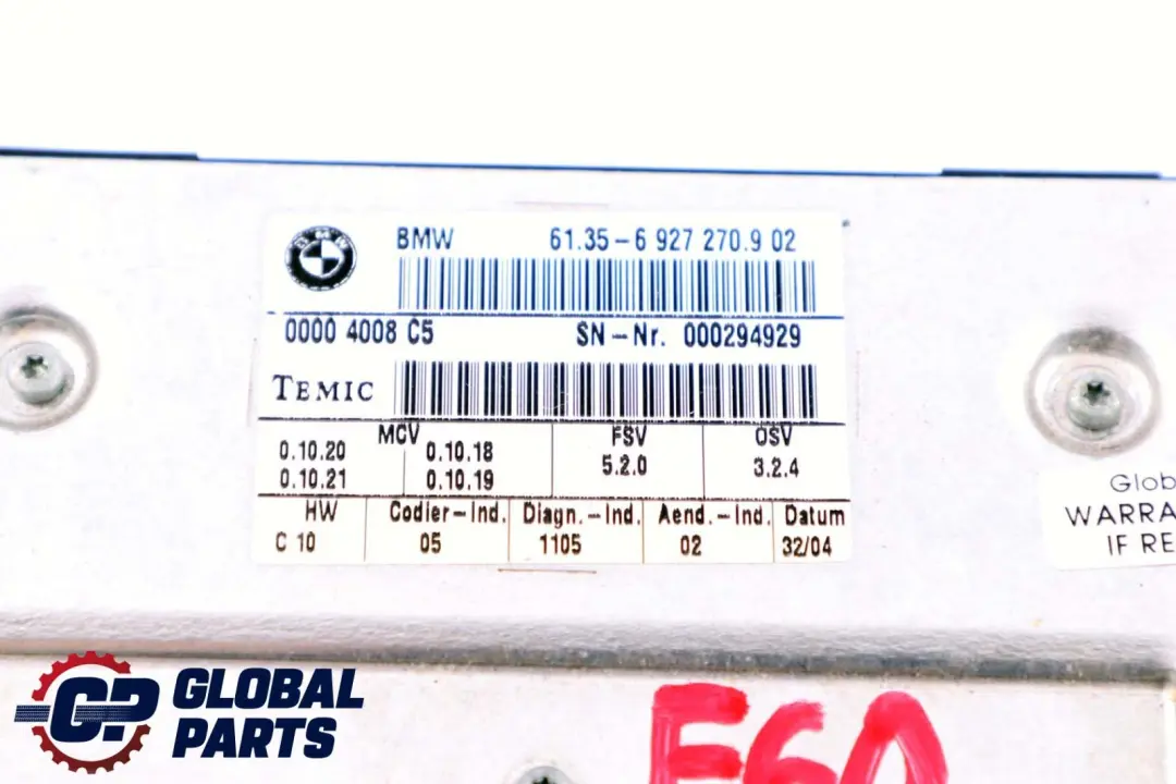 Control Unit Module Left Right Temic pour BMW 5 Series E60 Seat à propos du numéro de pièce 6927270 BMW 5 Series E60 Seat Control Unit Module Left Right Temic - SKU 6927270 - Numéro de pièce 6927270