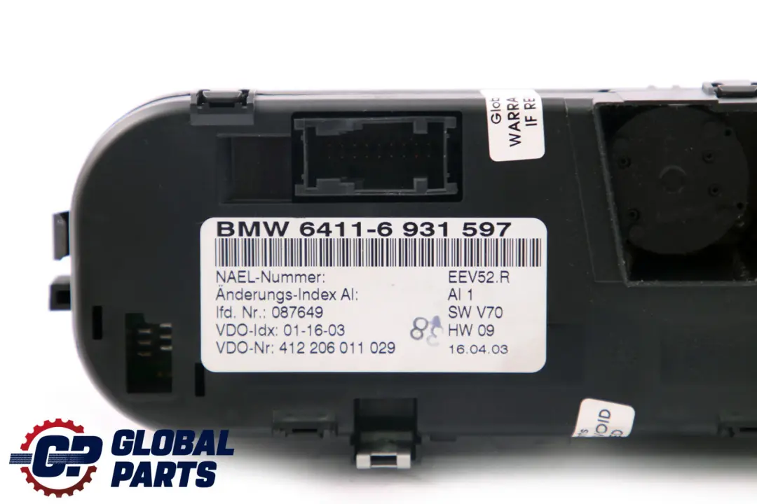 Panneau de contrôle de la climatisation automatique pour BMW Z4 E85 à propos du numéro de pièce 6931597 BMW Z4 E85 Panneau de contrôle de la climatisation automatique - SKU 6931597 - Numéro de pièce 6931597