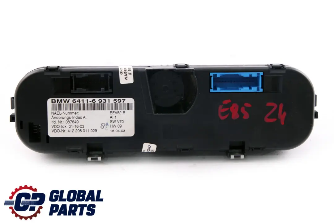 Automático Aire Acondicionado Panel de Control para BMW Z4 E85 con número de pieza 6931597 BMW Z4 E85 Automático Aire Acondicionado Panel de Control - SKU 6931597 - Número de pieza 6931597