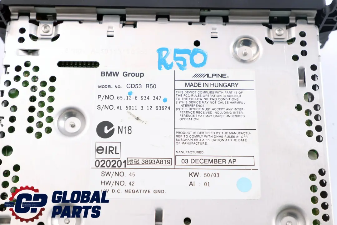 Radio Boost CD Player Unit Head para Mini Cooper One R50 R52 R53 con número de pieza 6934347 Mini Cooper One R50 R52 R53 Radio Boost CD Player Unit Head - SKU 6934347 - Número de pieza 6934347