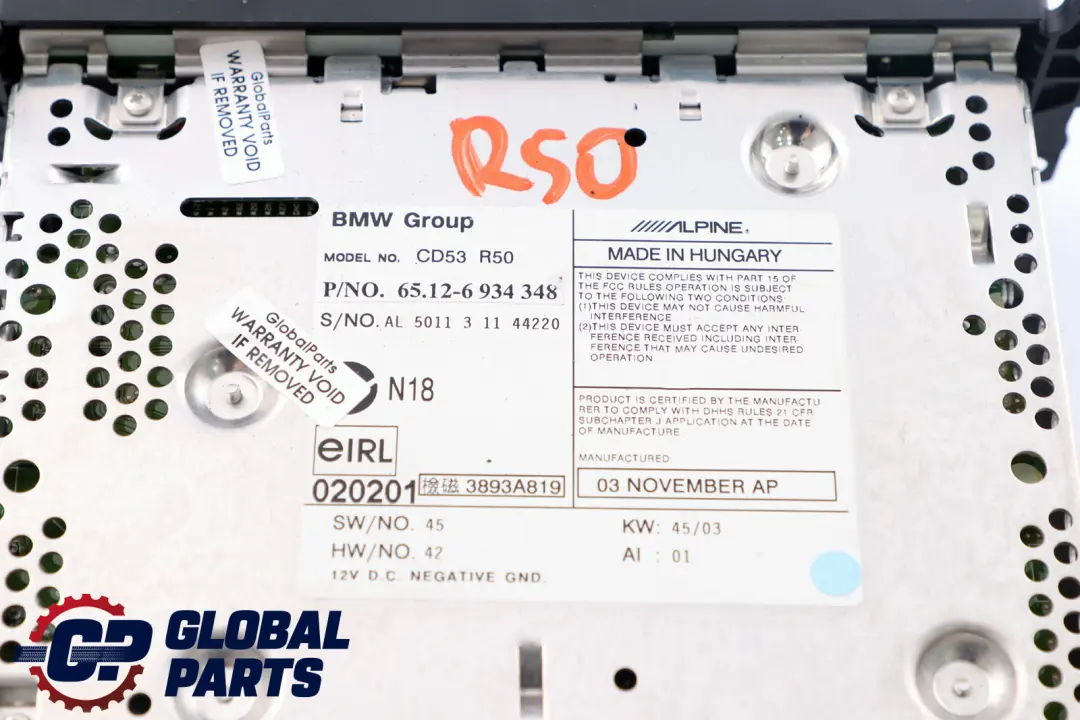 BMW Mini Cooper One R50 R53 Radio Boost CD Player Unit Head - SKU 6934348 - Part number 6941510