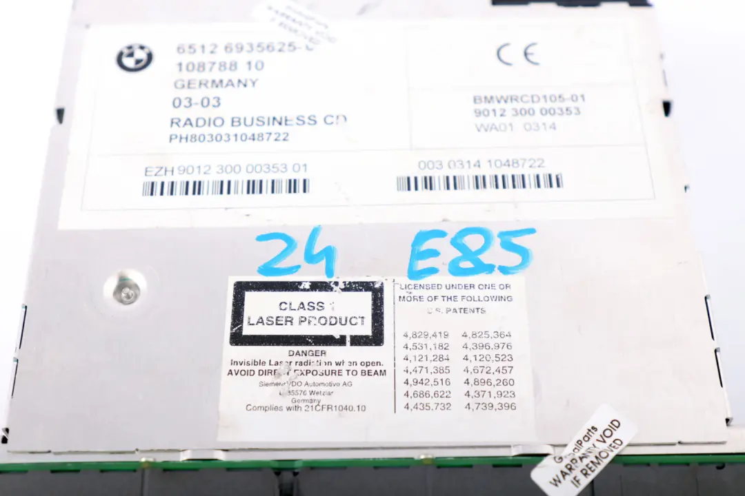 Autoradio Business CD Player 6512 per BMW X3 E83 Z4 E85 E86 con numero di parte 6935625 BMW X3 E83 Z4 E85 E86 Autoradio Business CD Player 6512 - SKU 6935625 - Numero di parte 6935625