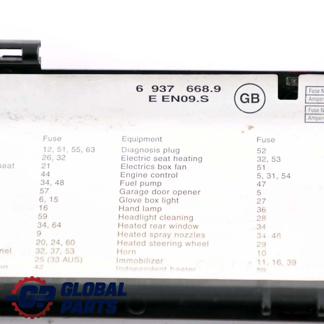 Caja Fusibles Etiqueta Adorno Cubierta Panel Pegatina para BMW X5 Serie E53 con número de pieza 6937668 BMW X5 Serie E53 Caja Fusibles Etiqueta Adorno Cubierta Panel Pegatina - SKU 6937668 - Número de pieza 6937668