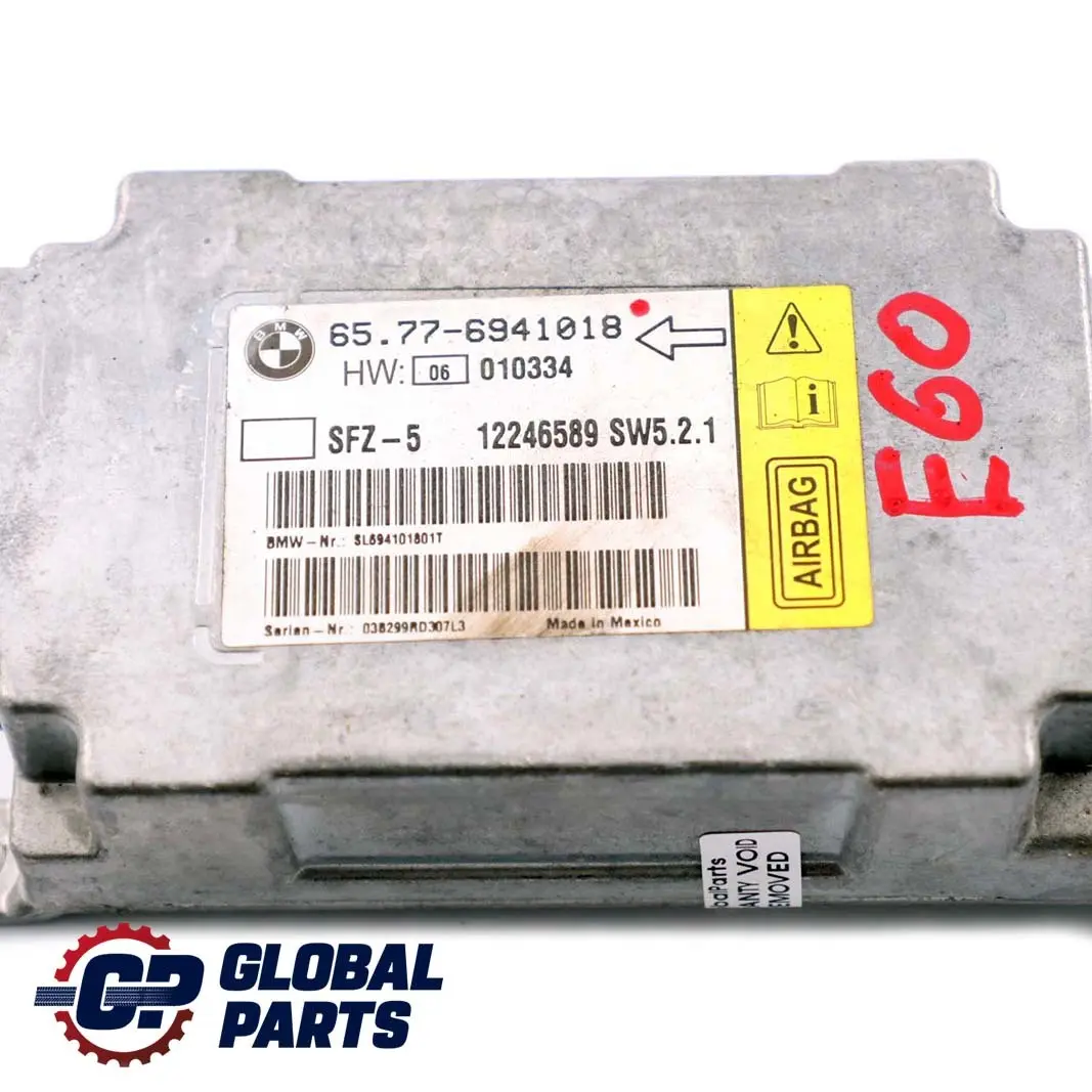 Sterownik Poduszek Moduł Airbag do BMW E60 E61 E63 o numerze 6941018 BMW E60 E61 E63 Sterownik Poduszek Moduł Airbag - SKU 6941018 - Numer Części 6941018