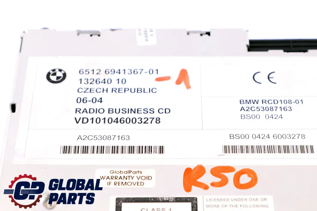 Radio Boost CD Player Unidad Cabeza para Mini Cooper Uno 1 R50 R52 R53 con número de pieza 6941367 Mini Cooper Uno 1 R50 R52 R53 Radio Boost CD Player Unidad Cabeza - SKU 6941367-1 - Número de pieza 6941367