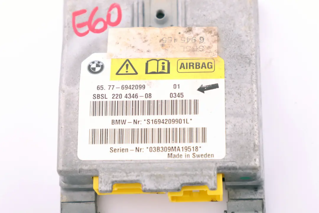BMW 5 6er E60 E61 E63 Linke B-Säule Airbag Sensor N/S - SKU 6942099 - Teilenummer 6974364