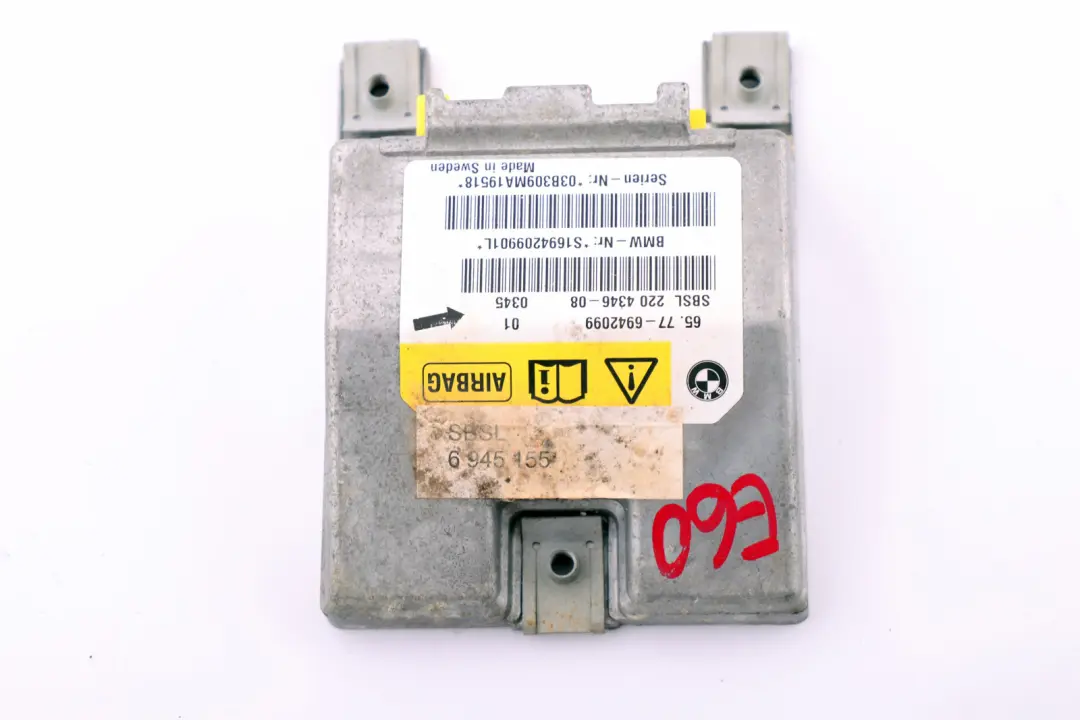 BMW Serie 5 6 E60 E61 E63 Sensor Airbag Pilar B Izquierdo - SKU 6942099 - Número de pieza 6974364