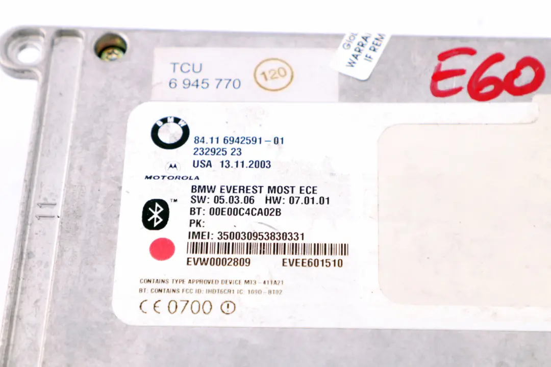 Telemática Bluetooth Unidad de Control Módulo BMW E60 E61 E90 - SKU 6942591 - Número de pieza 9187929