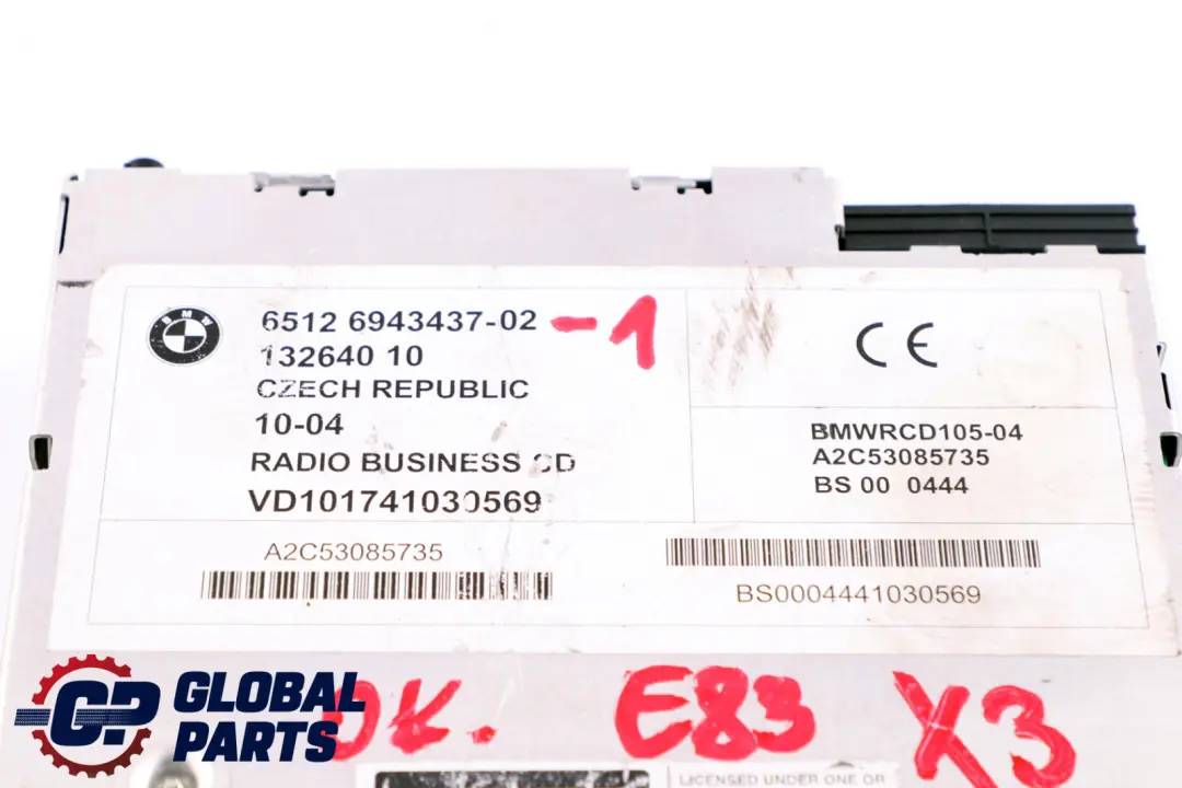 Radio Business CD Player 6512 to BMW X3 Z4 Series 1 E83 E85 E86 with Part number 6943437 BMW X3 Z4 Series 1 E83 E85 E86 Radio Business CD Player 6512 - SKU 6943437-1 - Part number 6943437