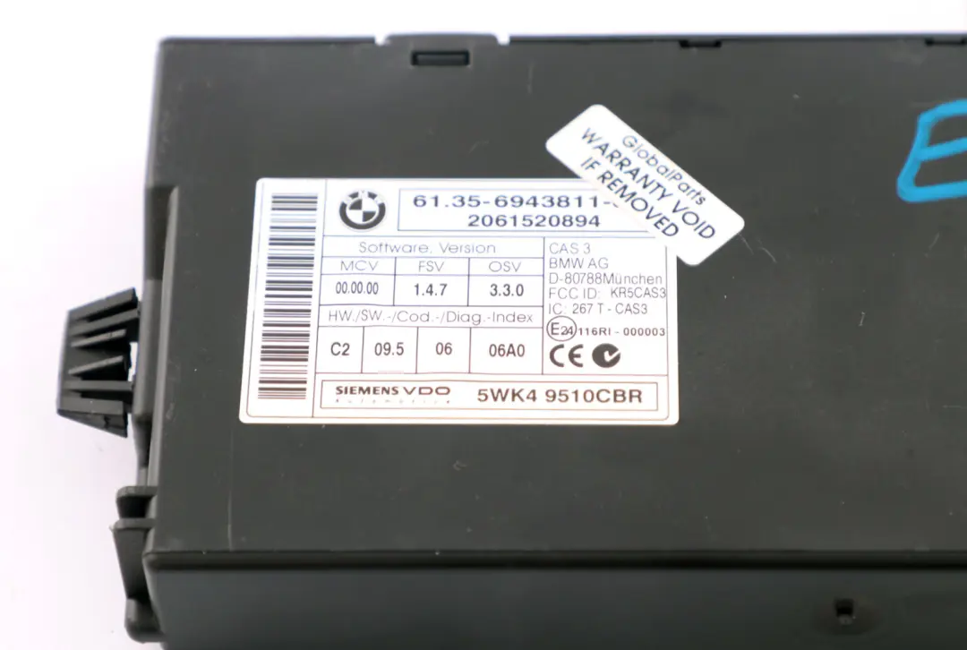 CAS 3 ECU Control Unit Key Reading Module to Mini Cooper R55 R56 R60 with Part number 6943811 Mini Cooper R55 R56 R60 CAS 3 ECU Control Unit Key Reading Module - SKU 6943811 - Part number 6943811