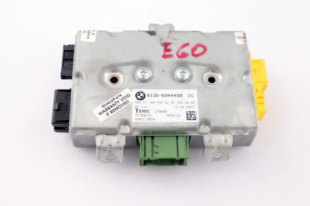 Módulo control airbag puerta lado pasajero para BMW E60 E61 E63 con número de pieza 6944499 BMW E60 E61 E63 Módulo control airbag puerta lado pasajero - SKU 6944499 - Número de pieza 6944499