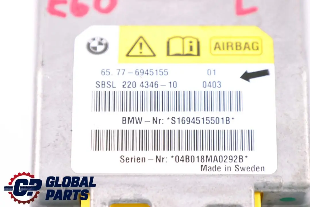 BMW 5 6 Series E60 E61 E63 Left B-pillar Airbag Sensor N/S - SKU 6945155 - Part number 6945155