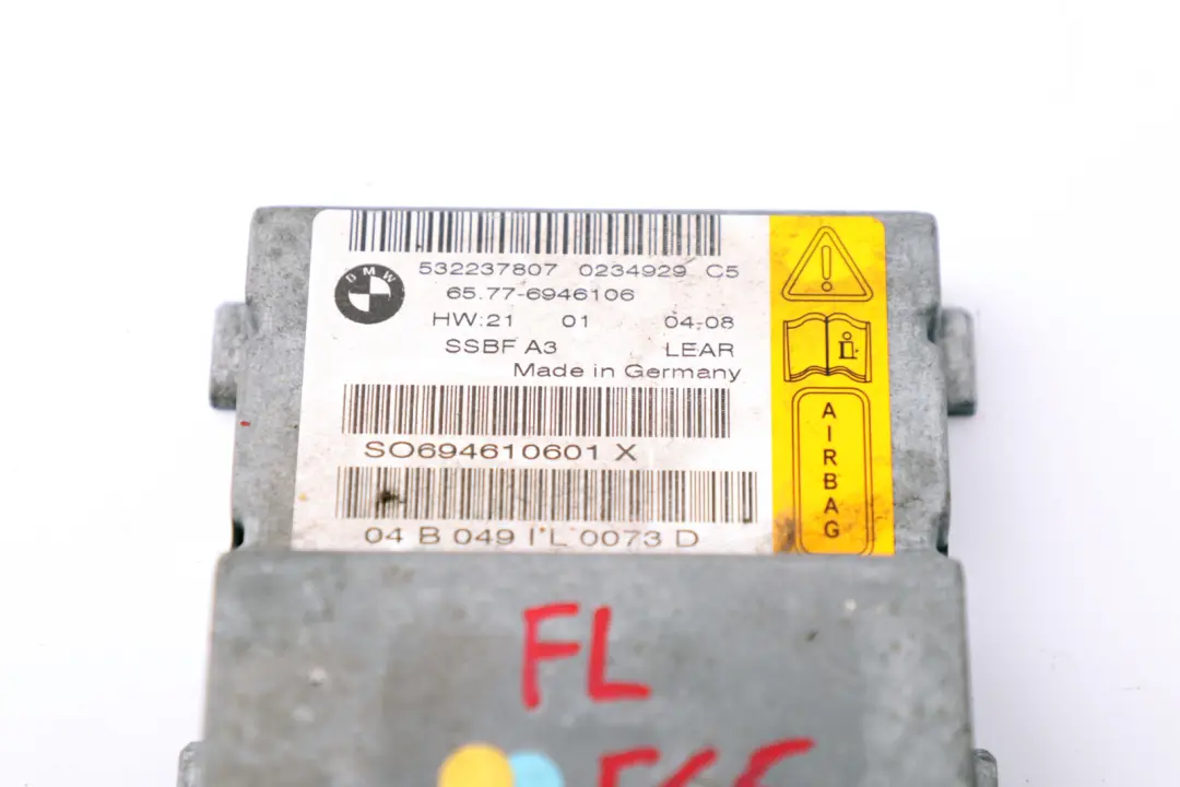 Unité de contrôle capteur d'airbag siège passager 6970899 pour BMW 7 E65 E66 à propos du numéro de pièce 6946106 BMW 7 E65 E66 Unité de contrôle capteur d'airbag siège passager 6970899 - SKU 6946106 - Numéro de pièce 6946106