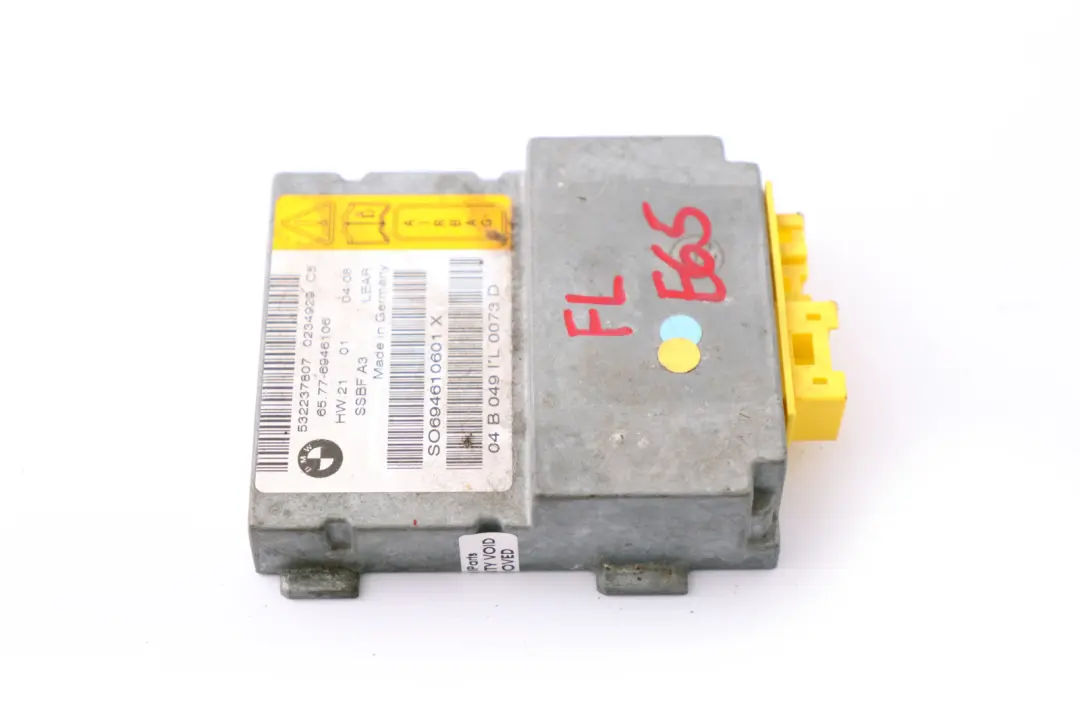 Unité de contrôle capteur d'airbag siège passager 6970899 pour BMW 7 E65 E66 à propos du numéro de pièce 6946106 BMW 7 E65 E66 Unité de contrôle capteur d'airbag siège passager 6970899 - SKU 6946106 - Numéro de pièce 6946106