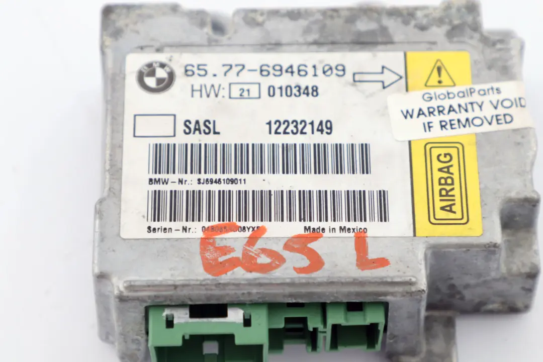 Sensor moduł airbag poduszek lewy 6920468 do BMW E65 o numerze 6946109 BMW E65 Sensor moduł airbag poduszek lewy 6920468 - SKU 6946109 - Numer Części 6946109