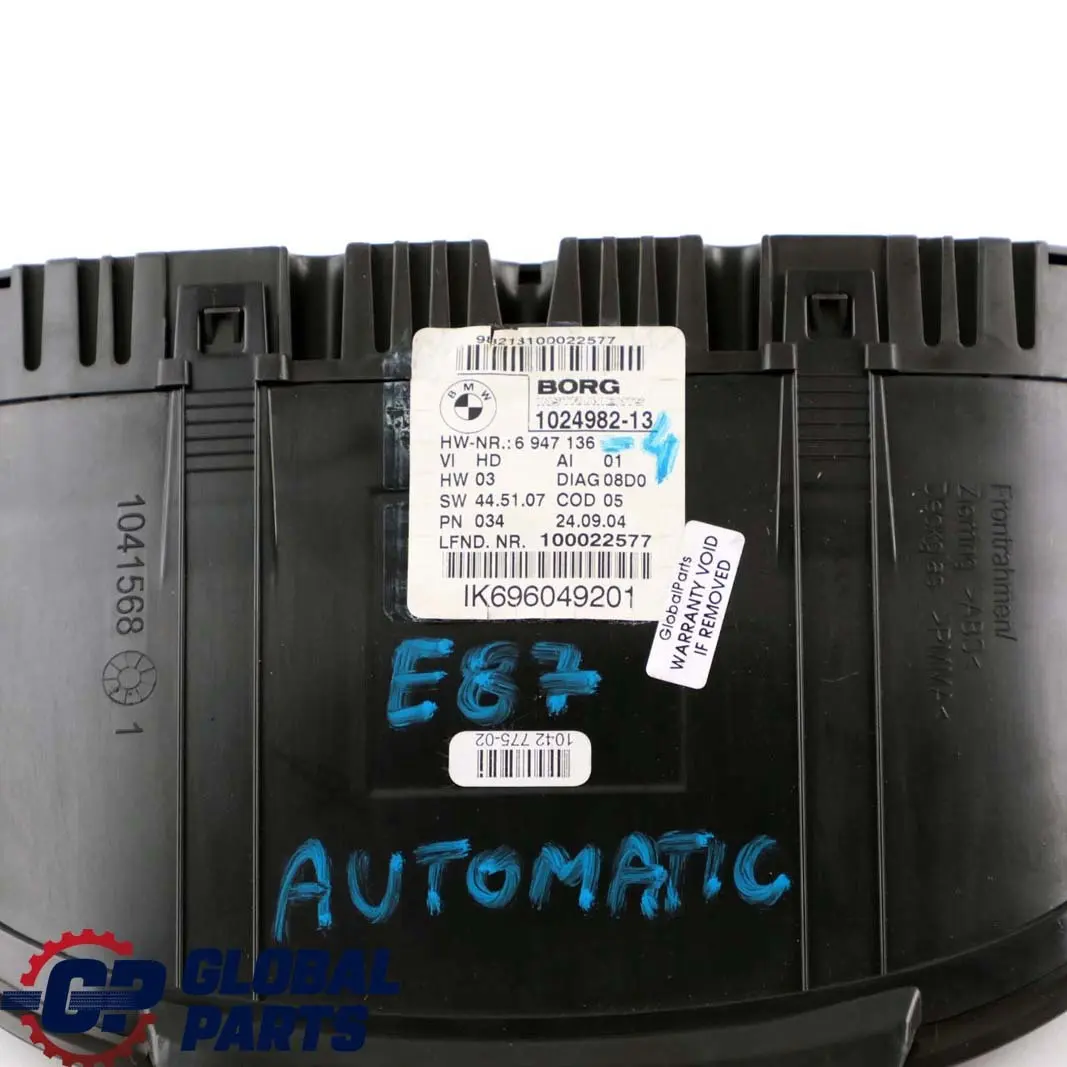 Instrument Cluster Speedo Clocks Petrol Automatic to BMW 1 E81 E82 E87 E88 with Part number 6947136 BMW 1 E81 E82 E87 E88 Instrument Cluster Speedo Clocks Petrol Automatic - SKU 6947136-4 - Part number 6947136