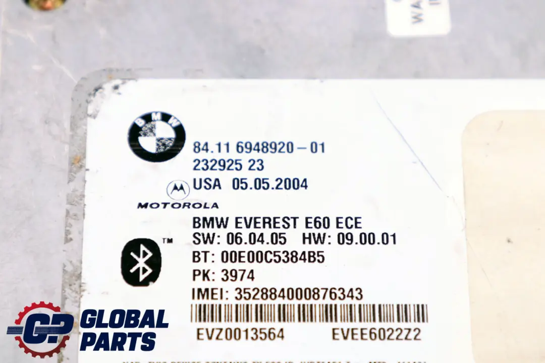 Motorola Telematics Module Control Unit to BMW 5 6 Series E60 E61 E63 E64 with Part number 6948920 BMW 5 6 Series E60 E61 E63 E64 Motorola Telematics Module Control Unit - SKU 6948920 - Part number 6948920