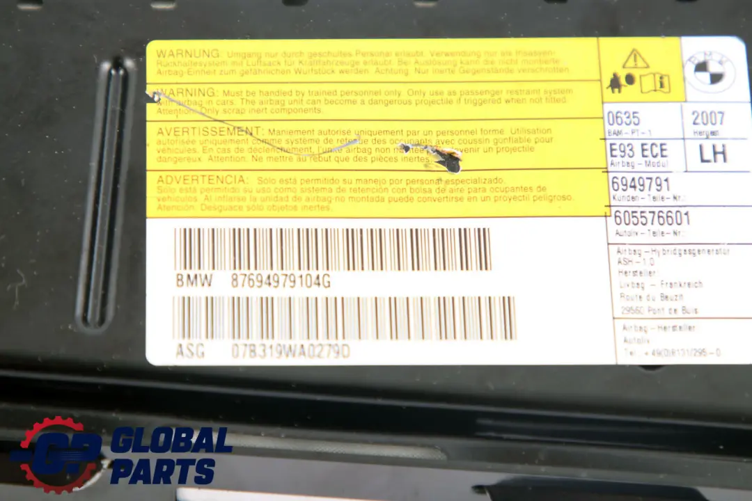 Module D'Air Latéral Du Siège Avant Gauche pour BMW E93 Convertible à propos du numéro de pièce 6949791 BMW E93 Convertible Module D'Air Latéral Du Siège Avant Gauche - SKU 6949791 - Numéro de pièce 6949791
