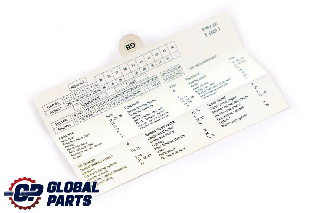 BMW E65 E66 Carte Des Clés Groupement De Fusibles - SKU 6952337 - Numéro de pièce 6987936