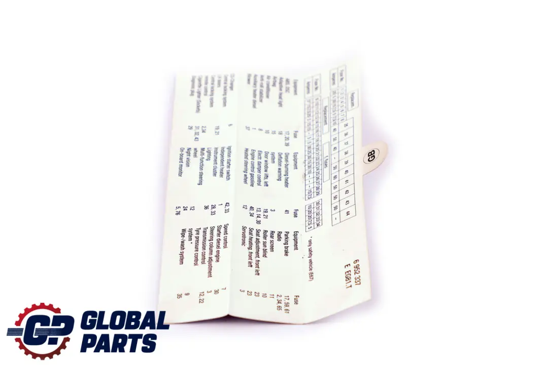 BMW E65 E66 Carte Des Clés Groupement De Fusibles - SKU 6952337 - Numéro de pièce 6987936