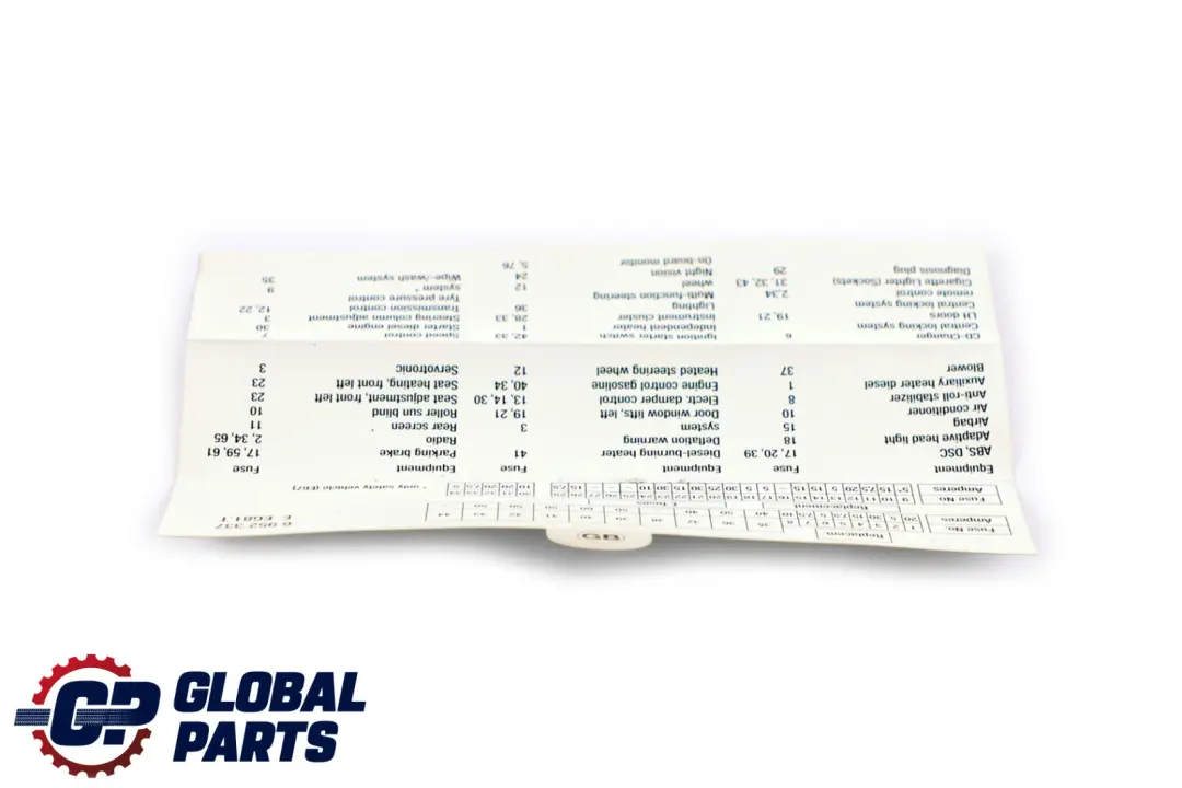 Mappa Chiave Raggruppamento Fusibili per BMW E65 E66 con numero di parte 6987936 BMW E65 E66 Mappa Chiave Raggruppamento Fusibili - SKU 6952337 - Numero di parte 6987936