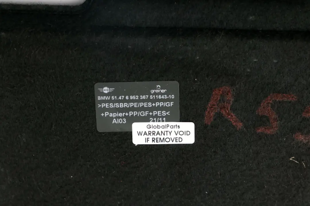 Mini Clubman R55 Wykładzina Podłoga Bagażnika - SKU 6952367 - Numer Części 6952367