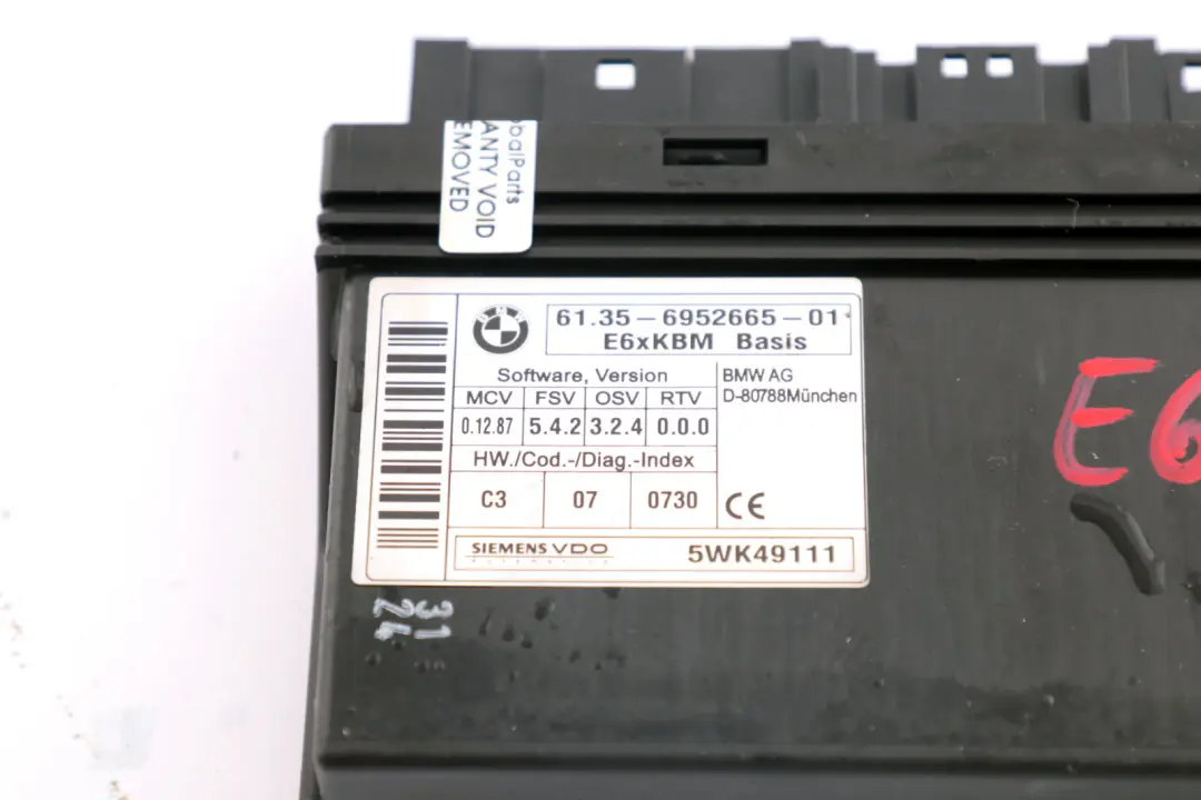 Body Control Module ECU Control Unit to BMW 5 6 Series E60 E63 E64 with Part number 9176069 BMW 5 6 Series E60 E63 E64 Body Control Module ECU Control Unit - SKU 6952665 - Part number 9176069