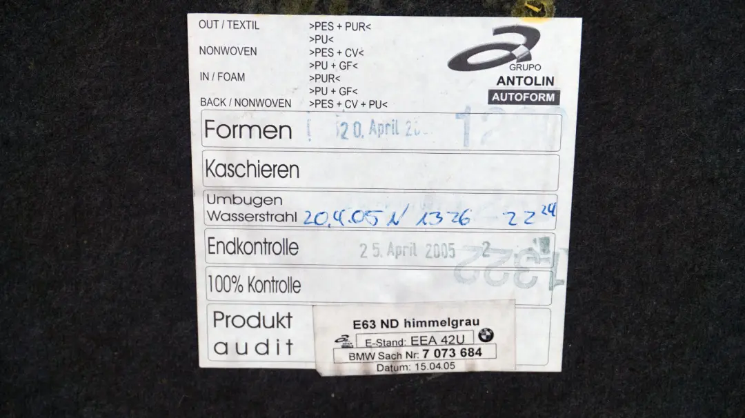 Genuine BMW 6 SERIES E63 Coupé Headlining Roof Lining Himmelgrau Grau Grey to with Part number 6953198 Genuine BMW 6 SERIES E63 Coupé Headlining Roof Lining Himmelgrau Grau Grey - SKU 6953198 - Part number 6953198