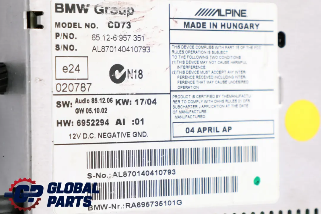 BMW E81 E87 E90 E91 E92 Radio CD Professional - SKU 6957351 - Numer Części 6957351