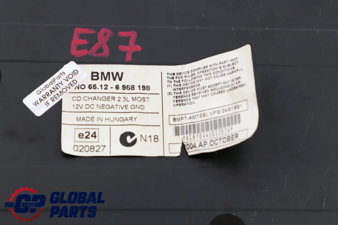 BMW E87 6 CD Changer Senza Rivista 6512 - SKU 6958198-1 - Numero di parte 6958198