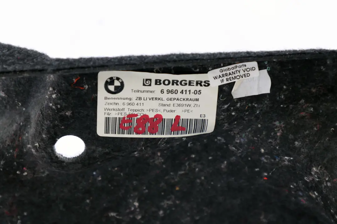 Boot Trunk Left N/S Lateral Trim Cover Black to BMW 1 Series E88 Cabrio with Part number 6960411 BMW 1 Series E88 Cabrio Boot Trunk Left N/S Lateral Trim Cover Black - SKU 6960411 - Part number 6960411