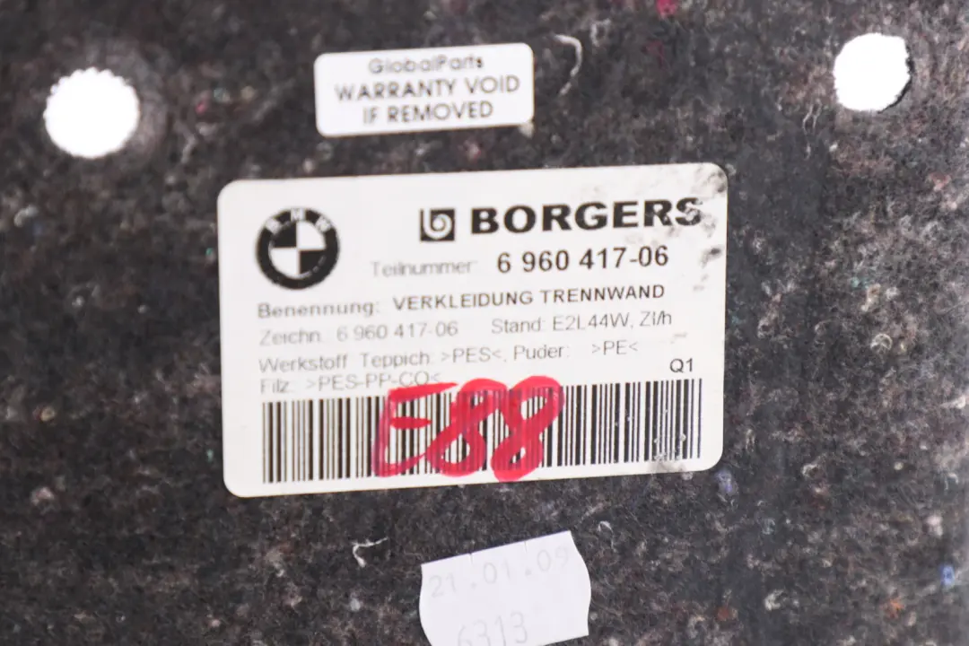 Carenatura Parete Divisoria 5147 per BMW E88 con numero di parte 6960417 BMW E88 Carenatura Parete Divisoria 5147 - SKU 6960417 - Numero di parte 6960417